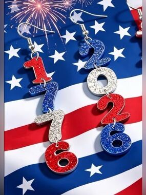 250th Anniversary Year Dangle Earrings - Patriotic Party Accessory